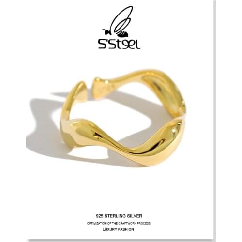 925 Sterling Silver Ring Ins Minimalist Irregular Wave Rings For Women Resizable Handmade Zilveren Ringen Bijoux Femme 2021