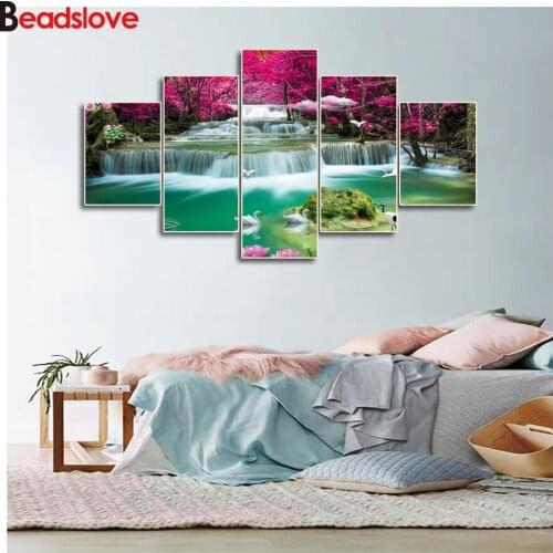 5pcs DIY Diamond Painting Scandinavian Forest Landscape Diamond Embroidery Square/round Stones Diamond Mosaic Rhinestone Water