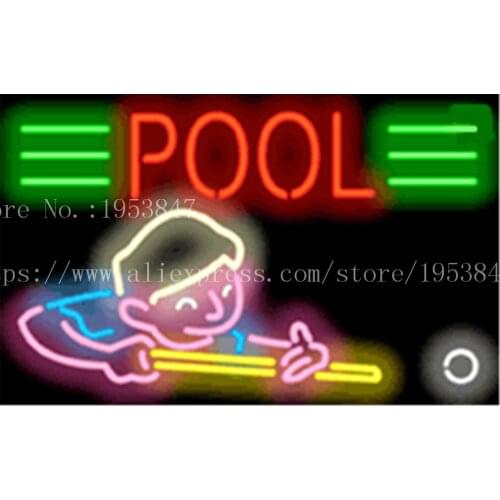 Pool Tables Player Graphic NEON SIGN REAL GLASS BEER BAR PUB LIGHT SIGNS store display Bulbs Desserts Pastries Lights 19*15"