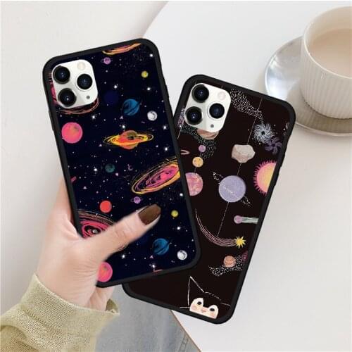 JAMULAR Cartoon Planet Space Fitted Case For iPhone X 11 Pro XR XS MAX 7 8 6s Plus Black Silicone Hard Matte Phone Cover Fundas