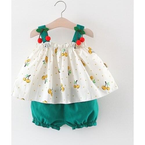 Newborn Toddler Ruffle Clothes Sets Summer Home Suit For New Baby Girls Kids Floral Sleeveless Tops 2pc cotton Holiday outfit 9M