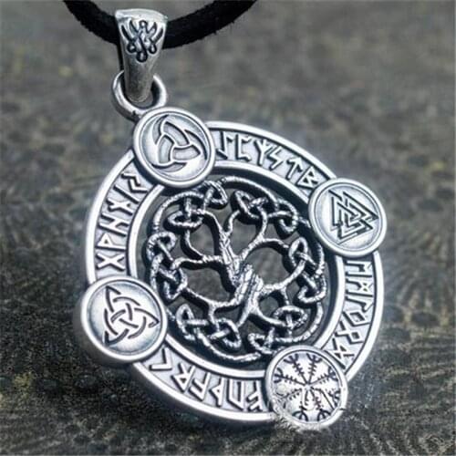 Tree of Life Celtic Knot Celtic Viking Fashion Vintage Hollow Triangle Compass Futhark Runes Amulet Pendant Necklace for Men