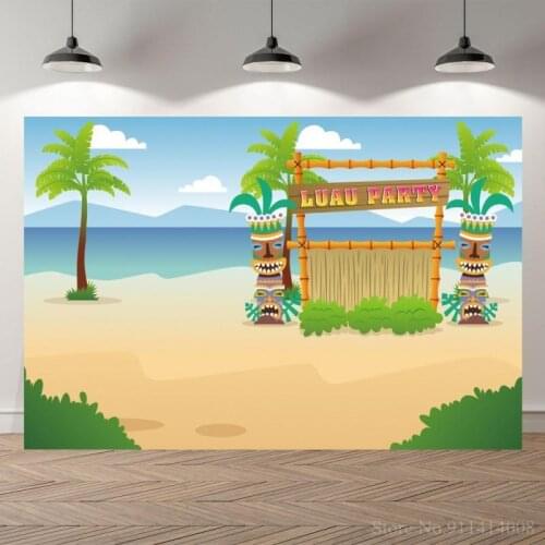 Summer Beach Luau Party Photography Backdrop Blue Sky Palm Trees Indigenous Mask Photo Background For Newborn Baby Shower