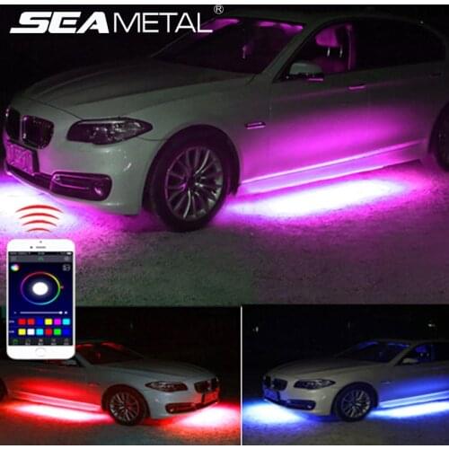4pcs Car Underglow Flexible Strips LED Remote /APP Control RGB Decorative Atmosphere Lamp Underglow Underbody System Neon Lights