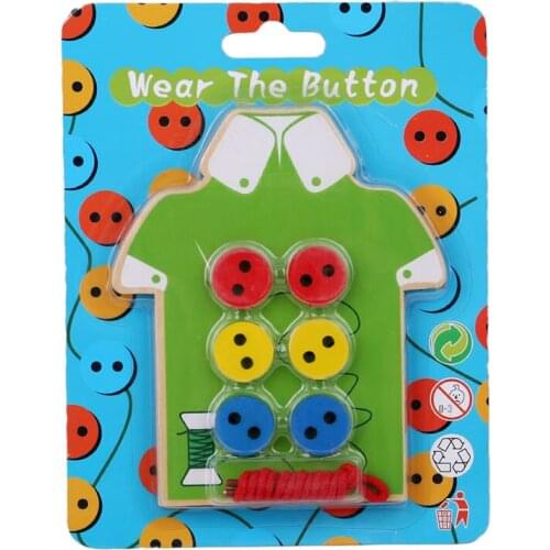 Hot Sale Montessori Education Wood Wear The Button Wooden Toys Threading Board Beaded Building Blocks Kids Diy Handmade Toy