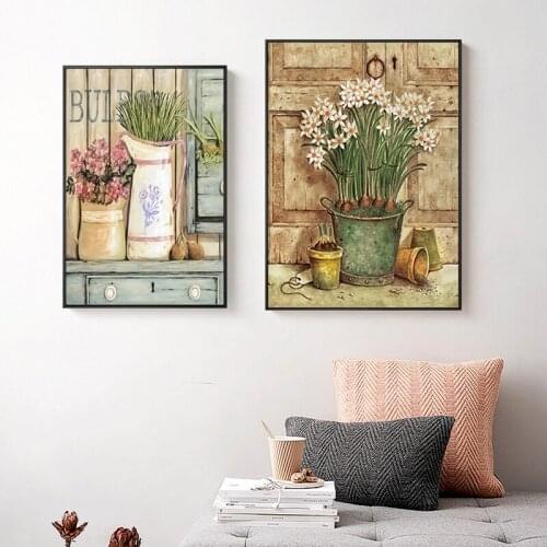 Pink White Retro Plant Flower Canvas Canvas Painting Wall Art Nordic Posters and Prints Wall Pictures for Living Room Decoration