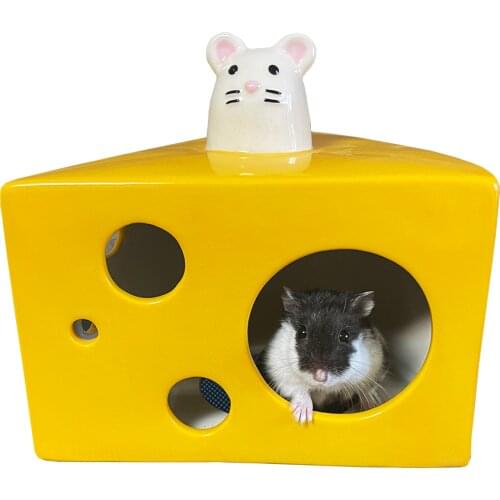 Cheese Shaped Ceramic Hamster Nest Summer Cooling Hamster Shelter Golden Bear Chipmunk Small Animal Nest Hamster Accessories