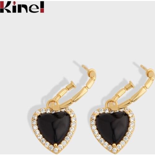 Kinel Genuine Silver 925 Jewerly Black Onyx Heart Earrings for Women Original Design Bijoux Brincos Christmas Gifts
