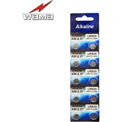 10pcs/lot Wama AG6 1.5V Button Cell Batteries LR920 V371 SR920SW SR927 171 Remote Control Alkaline Coin Batteries