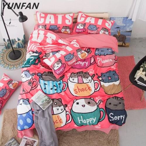 Home Textile Pink alphabet Bedding Set Cartoon Animal cat 3pcs Duvet Cover Sets quilt cover pillow cases High-quality