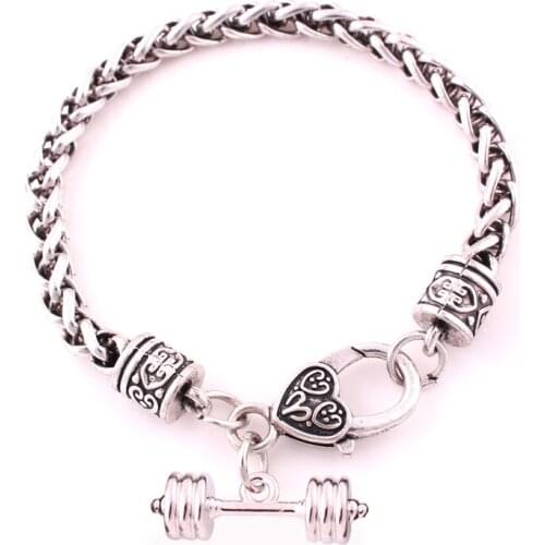 Best-selling antique sliver plated DUMBBELL charm sporty bracelet Lobster-claw-clasps