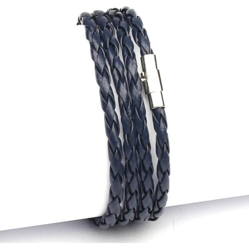 Hot Sale Style 2020 Popular 4 Circle Leather Bracelet for Men Strand Bracelets Vintage Black Free Shipping 11 Color Choose