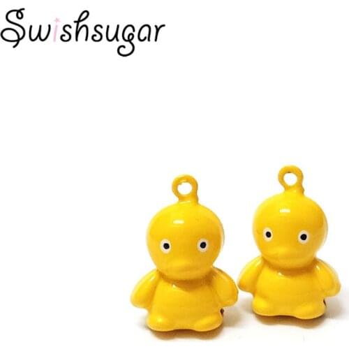 Cute Little Duck Cartoon Jingle Bells Pendant Bracelet Necklace Hanging Charms Jewelry Findings Decoration