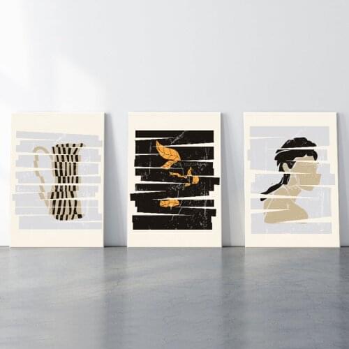 Trendy Boho Beige Wall Art Prints Abstract Girl Face Plants Canvas Paintings Wall Posters Pictures for Bedroom Home Decoration