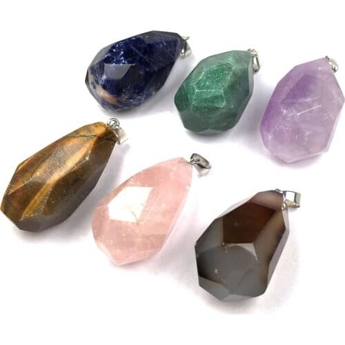 Fashion Faceted Crystal Pendants Natural Stone Agates Quartz Pendant Charms for Jewelry Making DIY Necklace Accessories