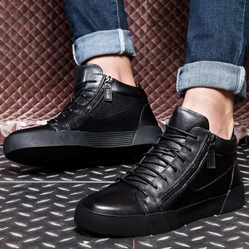 Retro Style Black Men Shoes leather Genuine Leather shoes Men casual shoes for Men Ankle Boots keep warm winter boots shoes male