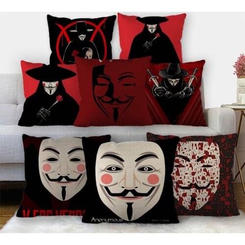 Custom V for Vendetta Pillowcase High Quality Home Textile Cotton Linen Fabric 45x45cm One Side Decoration Pillow Cover 11-17