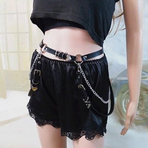 Gothic Punk Leather Belt Dance Decor Rock Hip Hop Waistband Belt Accessories with Metal Chain Ring Waist Strap Street Women