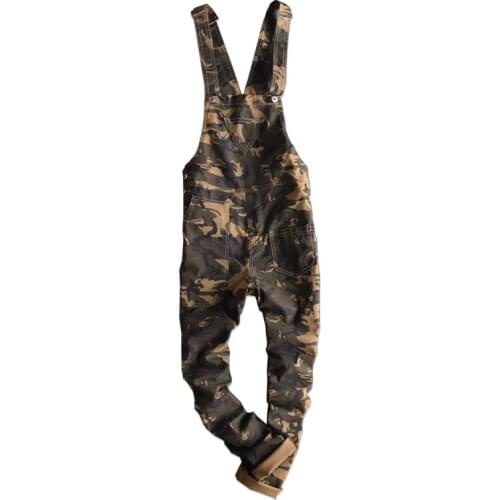 Autumn overalls mens casual camouflage pants cute Japanese one-piece overalls mens slim feet suspenders