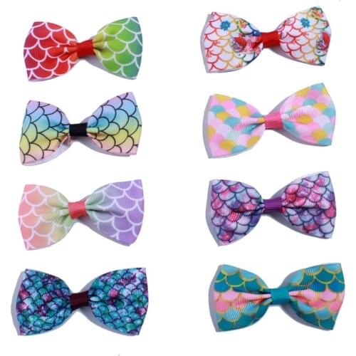 50PCS 7.2CM Fashion Grosgrain Hair Bows With Fish scale For Hair Accessories Ribbon Boutique For Girls Headbands Hair Clips