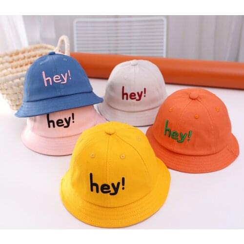 2021 New Spring Hey Letters Embroidery Cute Baby Sun Hat Boy Girl Hat Kids Bucket Hat Children Panama Hat Beach Caps Beanie