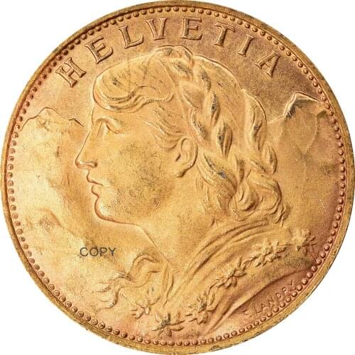 Switzerland Federal State 1925 B Gold 20 Francs Helvetia Copy Coin Brass Metal Replica Coins Collection Commemorative