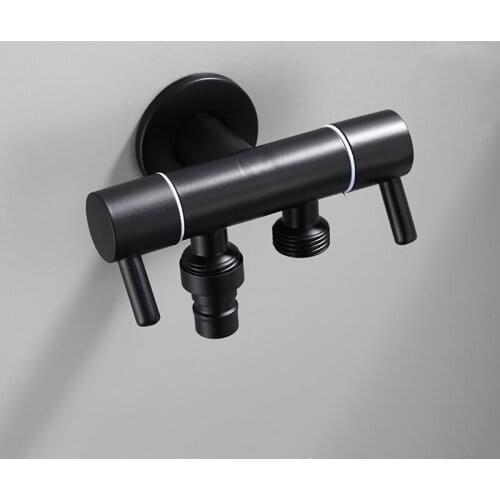 304 Stainless Steel Black Bibcock One In Two Out Washing Machine Faucet G1/2' or 3/4' With 50cmToilet Hose
