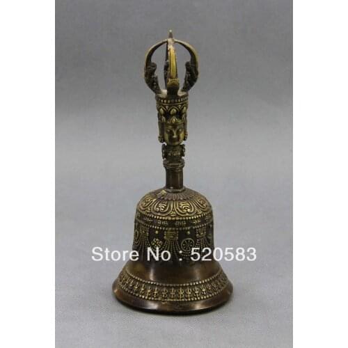 Old Bronze Tibetan Buddha Head Rare Bell Statue