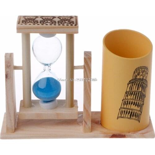 Timer Wood Pen Holder Office Desk Accessories with Hourglass Scrub Pencil Holder HUZZ_26