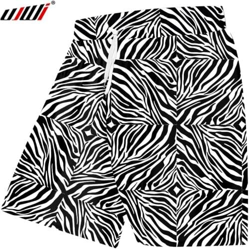 UJWI New Men Casual Shorts 3d Print Colorful Black and white zebra Board Shorts Homme Quick Dry Workout Shorts