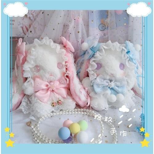 Japanese Soft Girl Lovely Bowknot Dress up Rabbit Lolita Messenger bag Harajuku Cute Bunny Plush Doll Shoulder Bag Kawai Gift