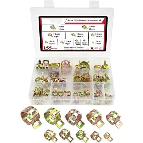 155PCS Spring Band Type Action Fuel Line Silicone Vacuum Hose Pipe Clamp Low Pressure Air Clip Clamps Fasteners Assortment Kit