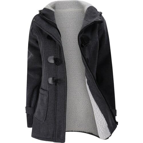 Womens Fashion Trench Coat Autumn Thick Lining Winter Jacket Overcoat Female Casual Long Hooded Coat Zipper Horn Button