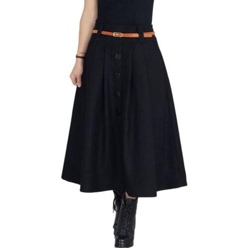 New Fashion Spring Winter Women Woolen Skirt High Waist Pleated Skirt Casual Long Skirt Skirts Women S451