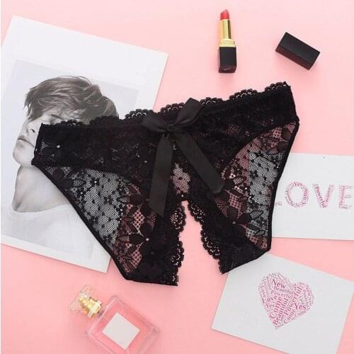 Female Sexy Lingerie Lace Floral Transparent Panties Women Cute Bow Thongs And G Strings Hollow Out Sexy Seamless Underwear