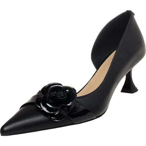 Osunlina 2021 Lady Pumps Flower Design Pointed Toe 6cm High Heels Pumps Handmade Genuine Leather Slip On Wedding Shoes Woman