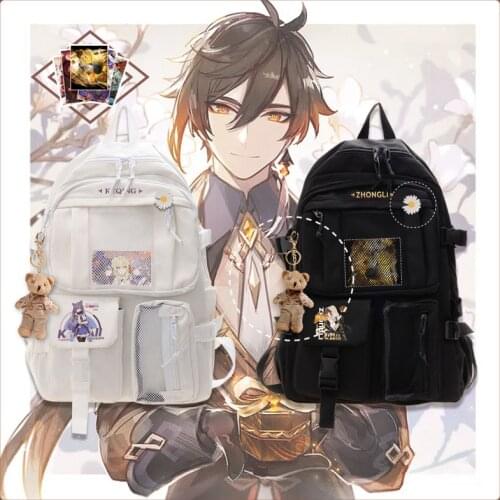 Anime Accessorie Game Genshin Impact Cosplay Backpack Klee Zhongli Keqing Paimon Hutao PU Student Travel Bag Halloween Xmas Gift