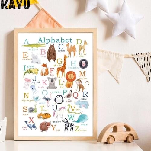 Animal Alphabet Poster Educational ABC Letter Canvas Painting Baby Gift Wall Art Print Picture For Kids Room Boho Nursery Decor