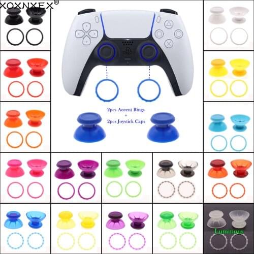 1 Set Analog Cover 3D Thumb Sticks Joystick Thumbstick Mushroom Cap For Sony PlayStation 5 PS5 & with Accent Rings