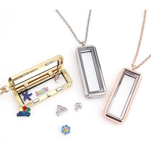 1pc Good Quality Square Glass Locket Magnetic Open Pendant Necklace
