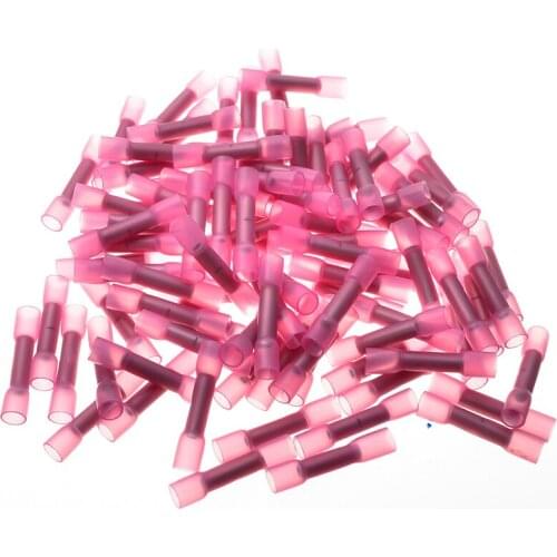 100pcs/lot 0.5-1.5mm Red Heat Shrink Butt Crimp Connector Insulated Heatshrink Electrical Wire Cable Terminal Connector Kit