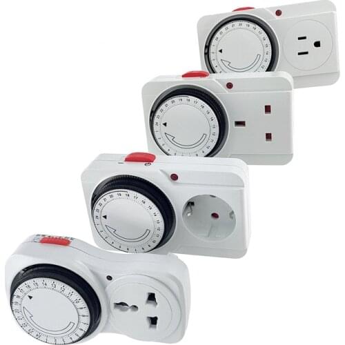 24 Hour Cyclic Timer Switch Universal Timing Socket Mechanical Timer 230VAC 3500W 16A UK EU CN US Plug Free shipping