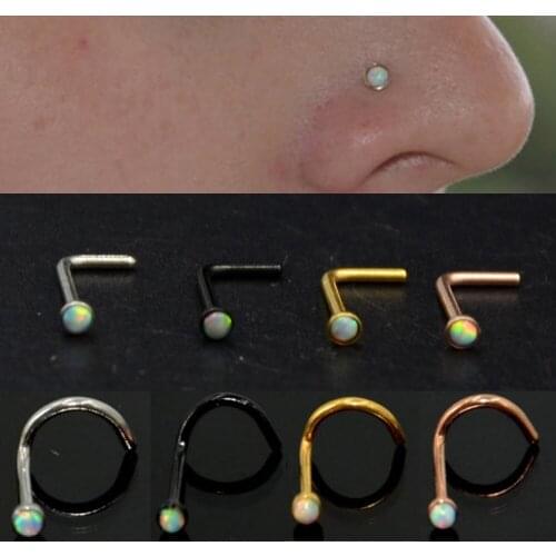 4Pcs Surgical Steel Mixed Color Opal Gem L Shape Nose Screw Rings Piercing Nose Bone Retainer Holder Body Jewelry 20g