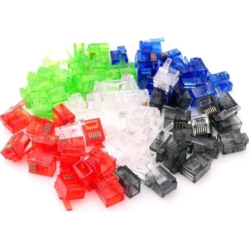 50PCS/lot Colorful RJ12 6P6C Connector Red Blue Green Right Buckle Cable Plug DIY NXT EV3 Cable Plug Crystal Head