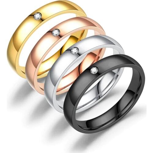 Anéis de aço inoxidável para mulheres simples um zircão noivado moda jóias anéis para festa de casamento masculino