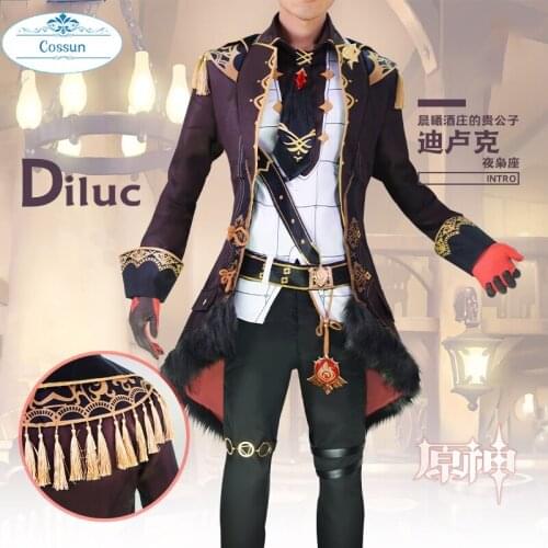 Anime! Genshin Impact Diluc Battle Suit Gorgeous Uniform Cosplay Costume Halloween Carnival Party Outfit For Men S-XXL 2021 NEW