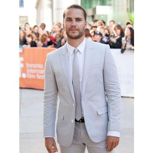 ANNIEBRITNEY Light Grey 2 Piece Slim Men Business Suit Tailor Made Groom Wedding Tuxedo 2 Piece Prom Wedding Business Men Suit