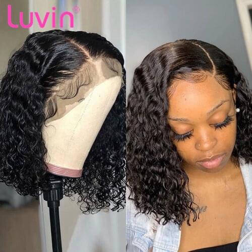 Brazilian Jerry Curly Short Bob Lace Human Hair Wig For Black Women Glueless Loose Water Deep Wave 4x4 Closure Frontal Wigs