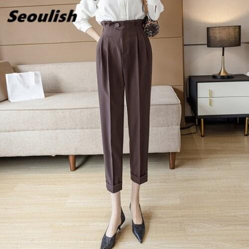 Seoulish Spring Summer Formal Womens Harem Pants High Waist Female Workwear Elegant Ankle Length Loose Bud Trouses 2021