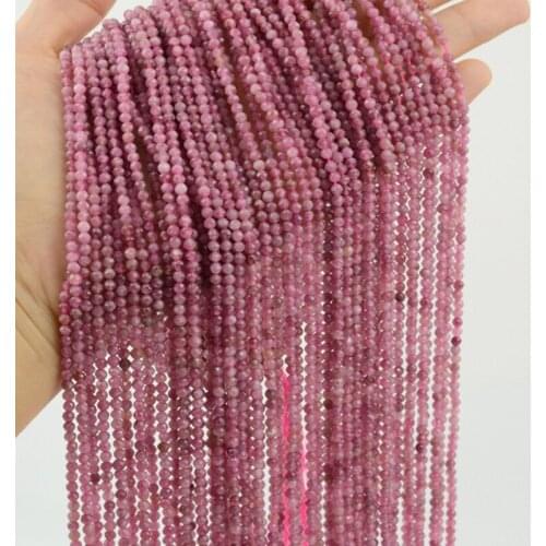 2mm 3mm 4mm Faceted Natural Red Tourmaline Stone Beads Round Loose Small Rubellites Stone Beads For Jewelry Making Bracelet DIY